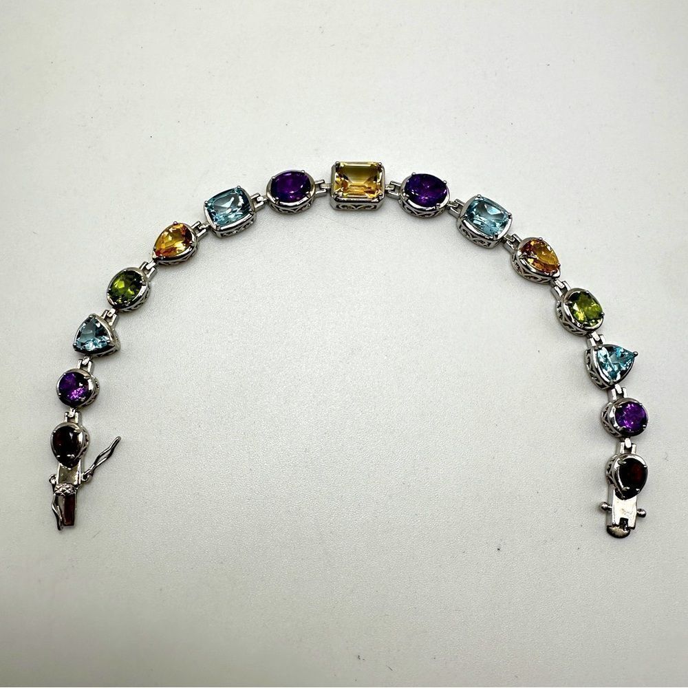 AMAZING 8" multi-gemstone bracelet‎ in stamped sterling silver!